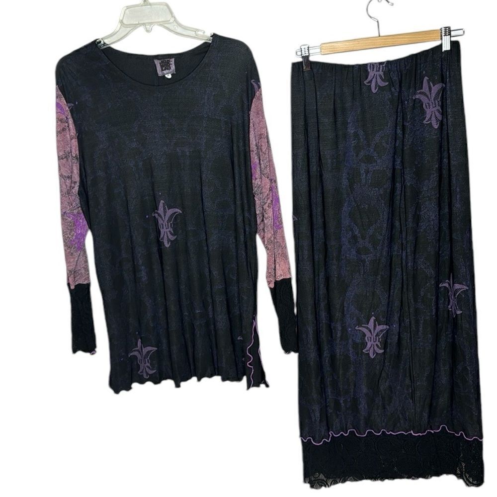 JG’S Mad Lab Two Piece Maxi Skirt And Top Art To Wear Lagenlook Set. Size Medium